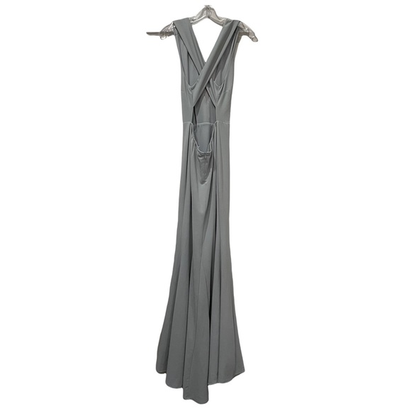 Lulus Medium Heaven and Earth Grey Criss Cross Bridal Maxi Gown Dress NWOT 350 - Picture 3 of 6